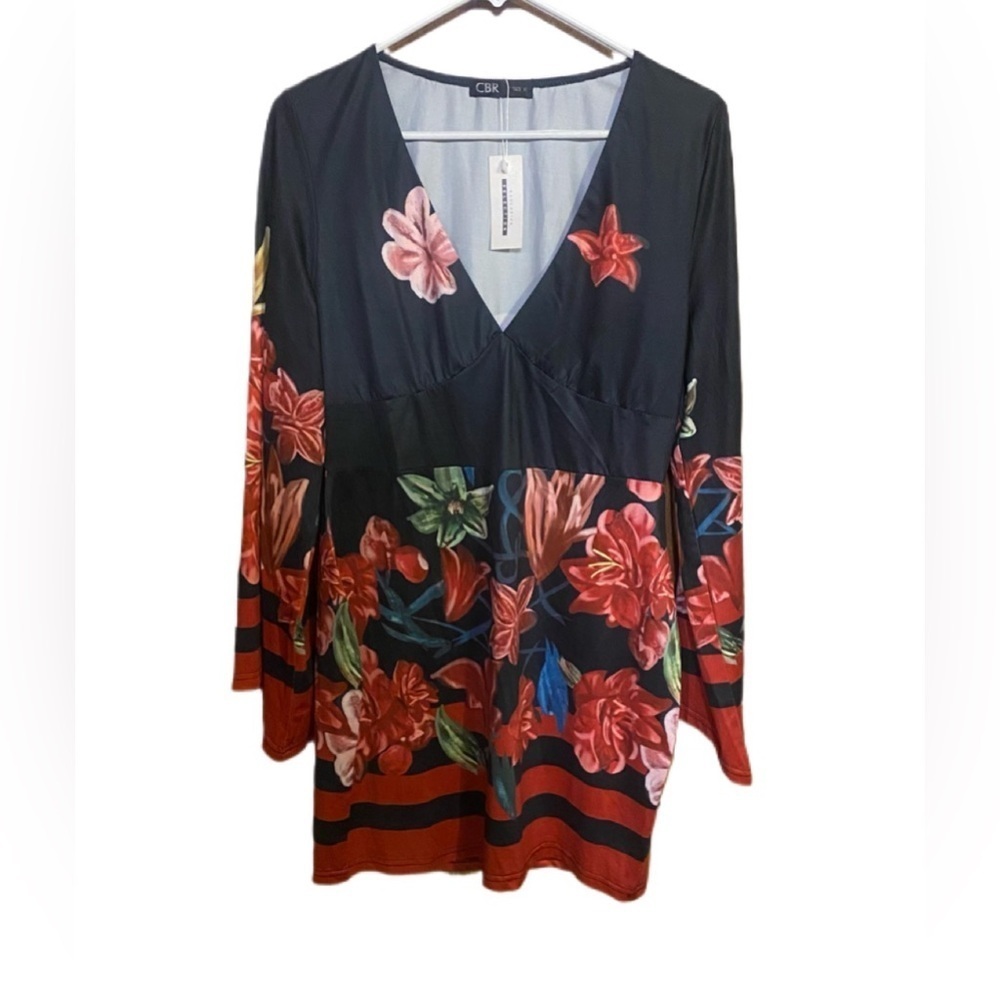 CBR Exclusive Selection NWT Women’s Long Sleeve V Neck Floral Dress Sz XL New